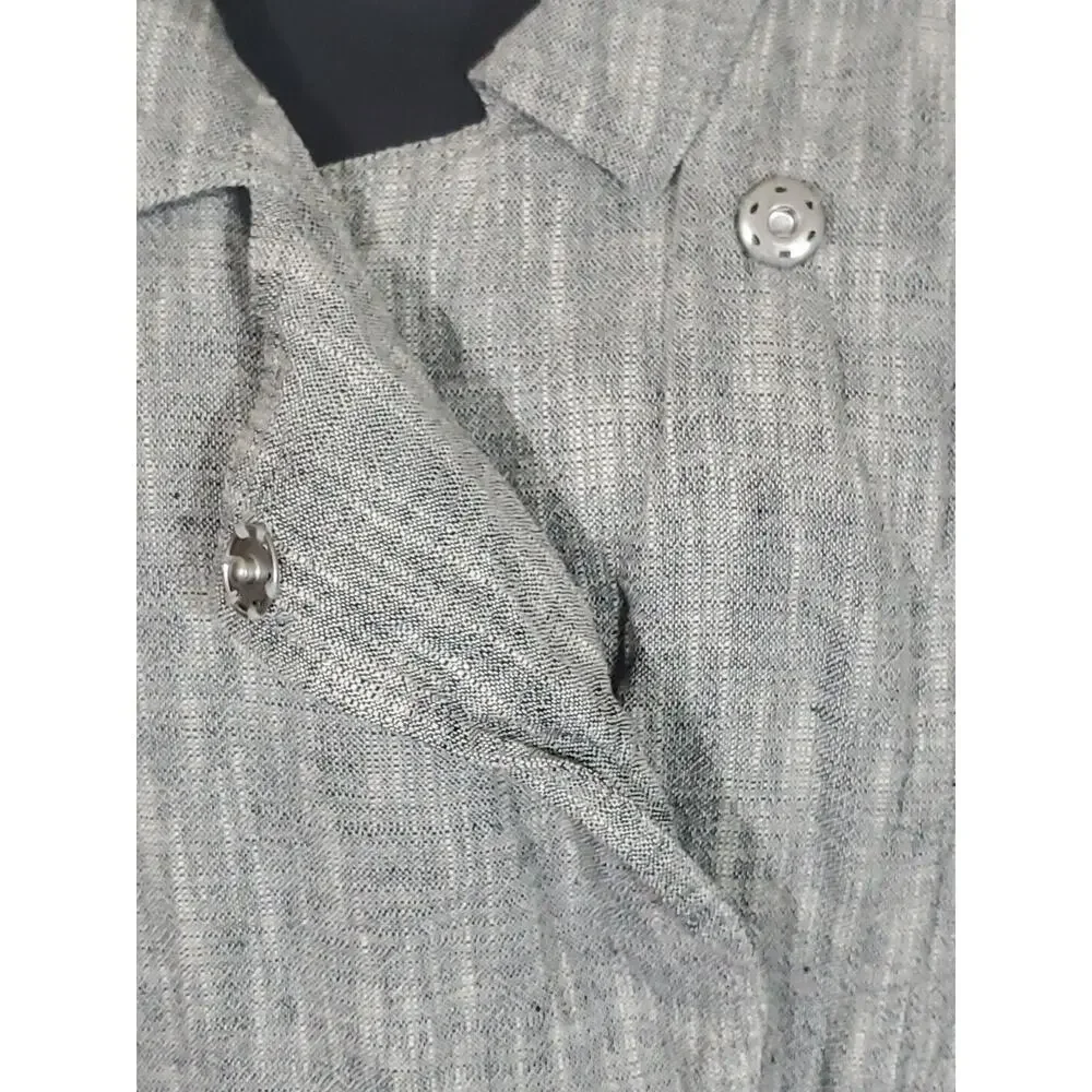 Eileen Fisher M Gauzy Linen Blend Short Dolman Sleeve Pockets Snap Closure Top